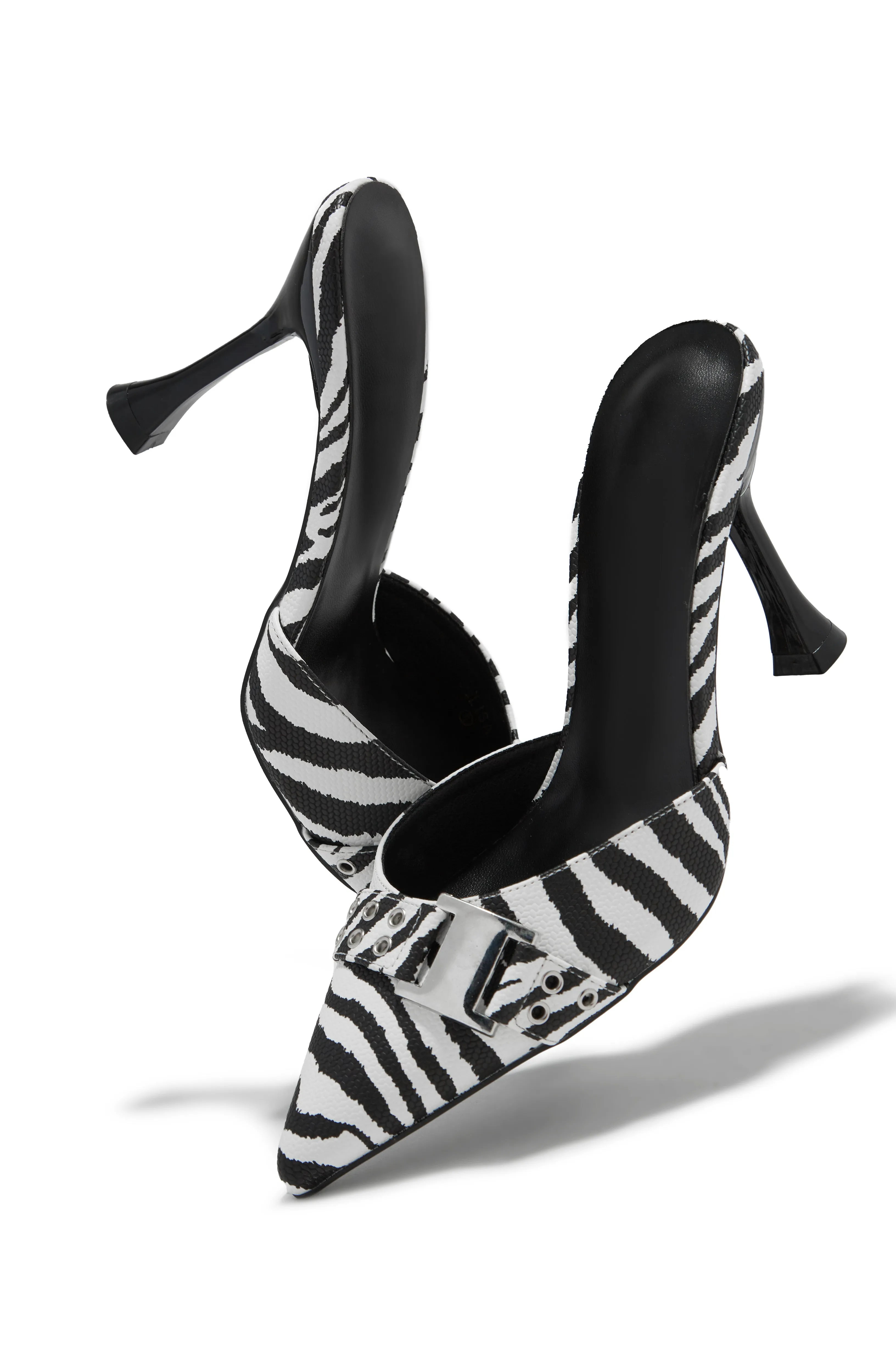 Amyra Pointed Toe High Heel Mules - Zebra