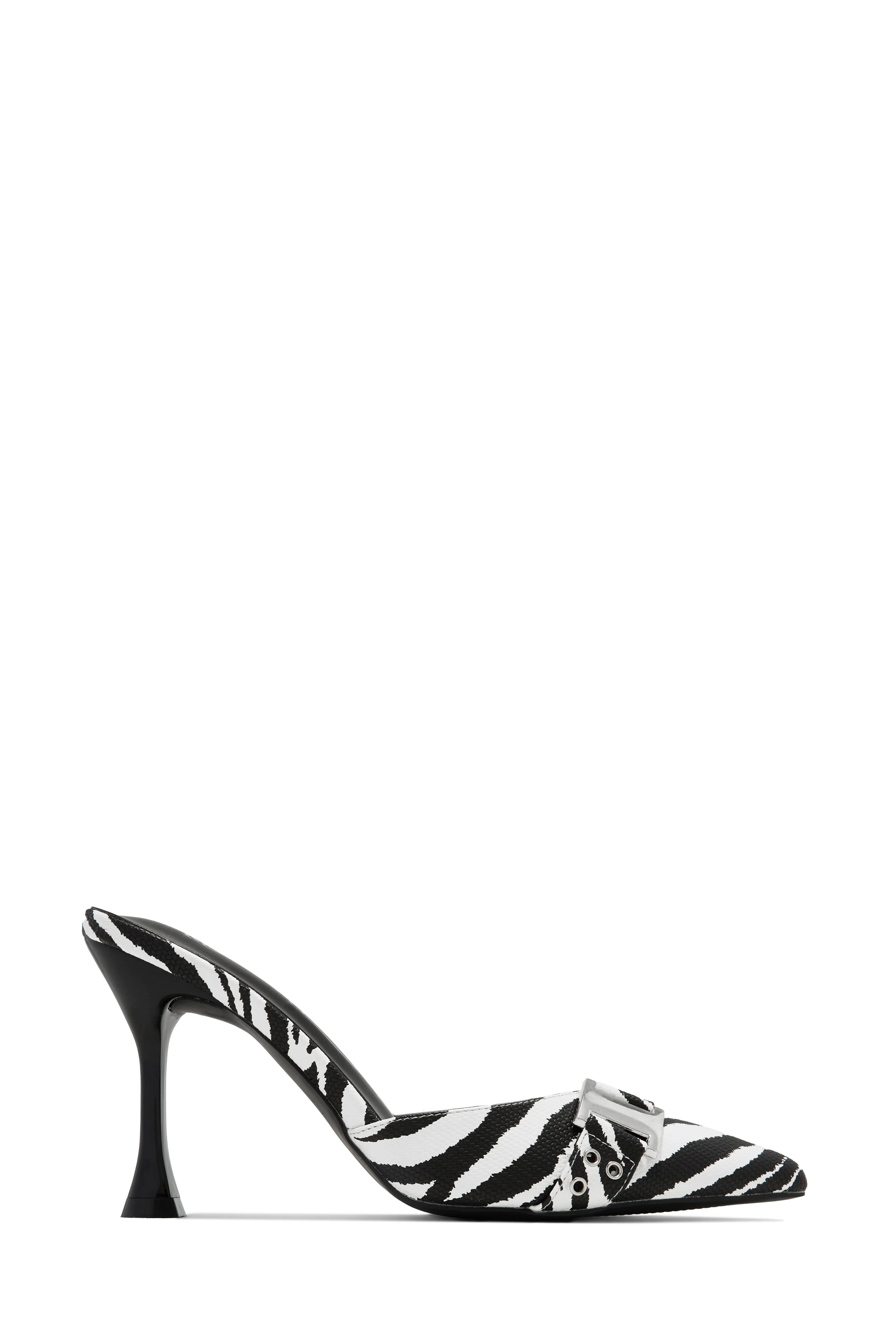 Amyra Pointed Toe High Heel Mules - Zebra