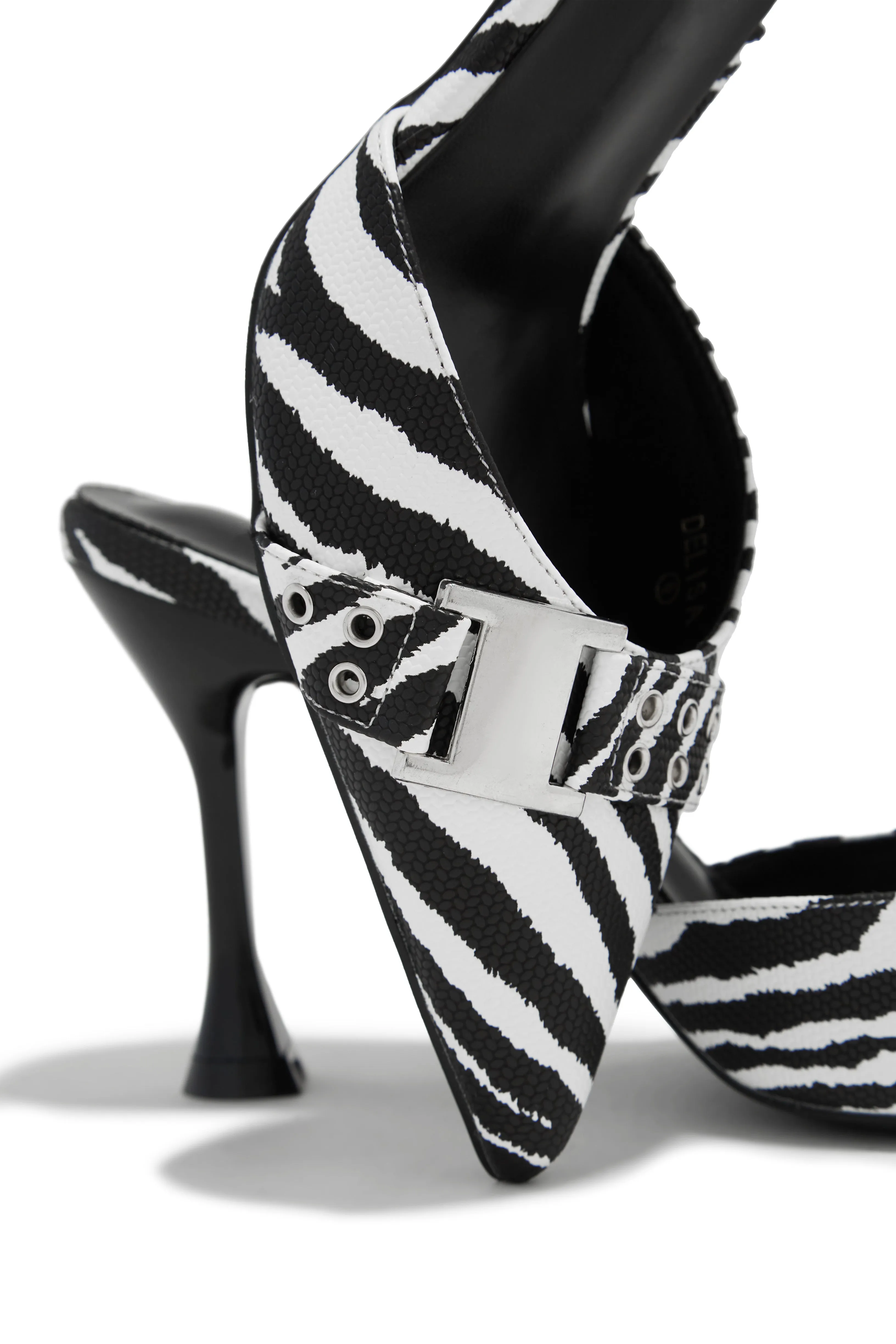 Amyra Pointed Toe High Heel Mules - Zebra