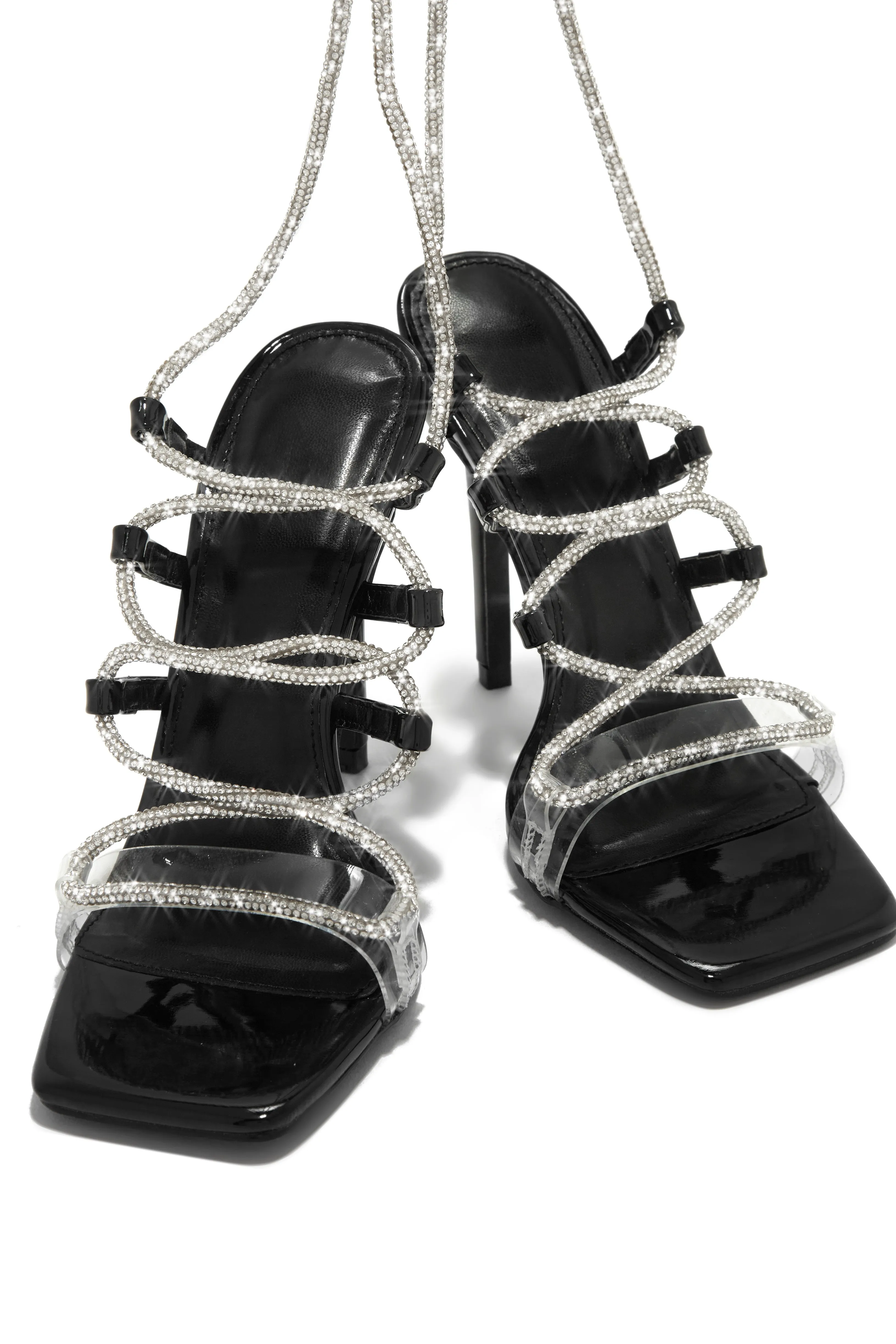 Birthday Wishes Embellished Lace Up Heels - Black
