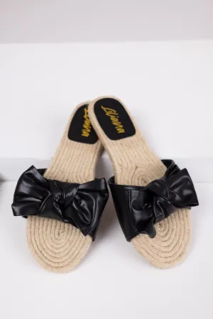 Black Bow Strap Flat Espadrille Sandals