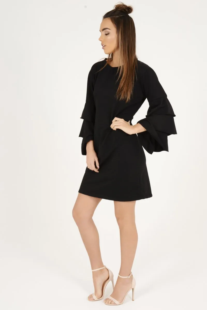 Black Frilled Sleeve Swing Dress - Aaria