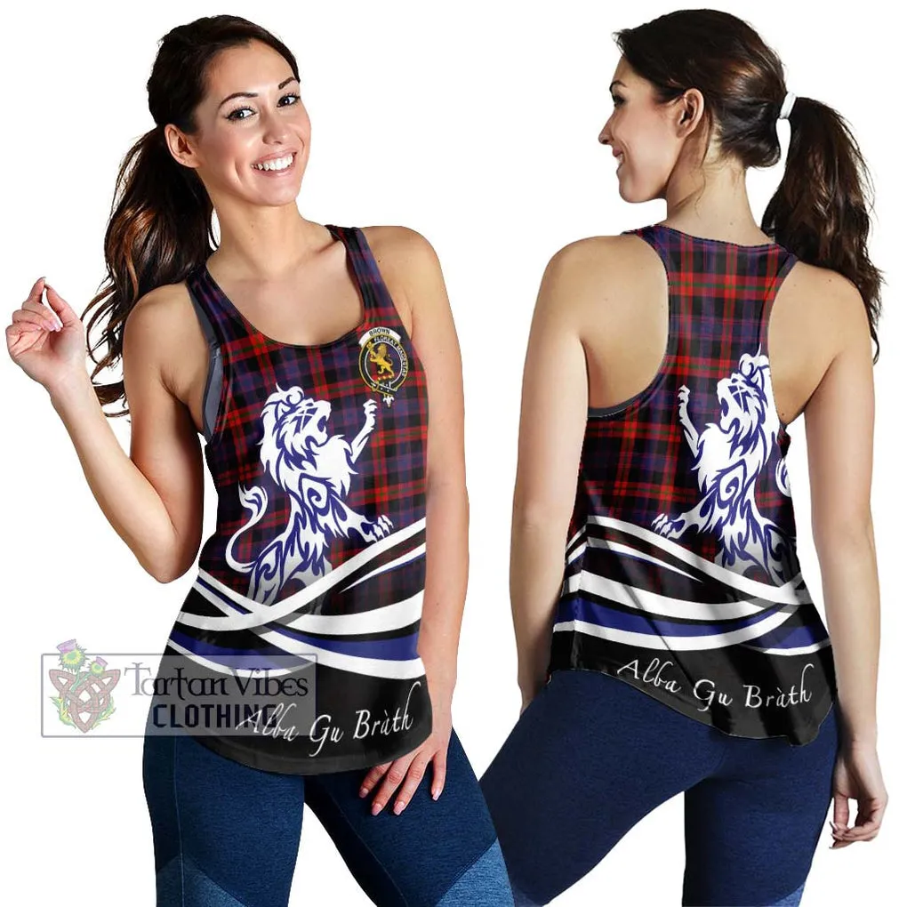 Brown (Broun) Tartan Women's Racerback Tanks with Alba Gu Brath Regal Lion Emblem