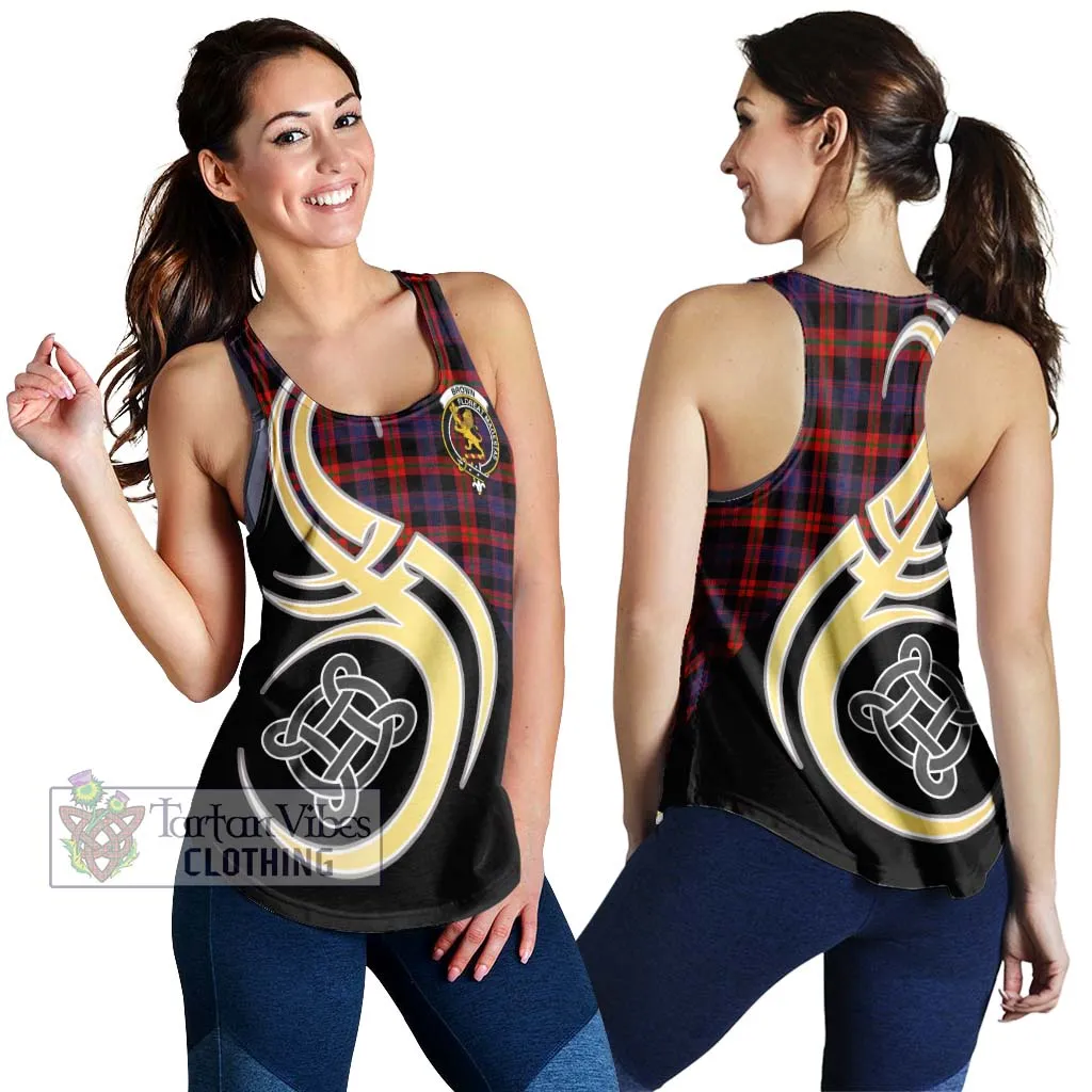 Brown (Broun) Tartan Women's Racerback Tanks with Family Crest and Celtic Symbol Style