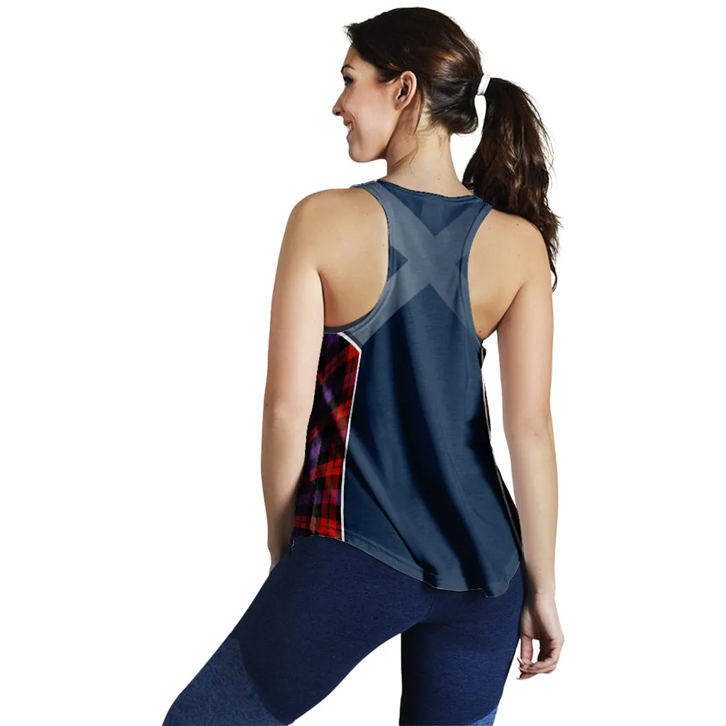 Brown (Broun) Tartan Women's Racerback Tanks with Family Crest and Scottish Thistle Vibes Sport Style