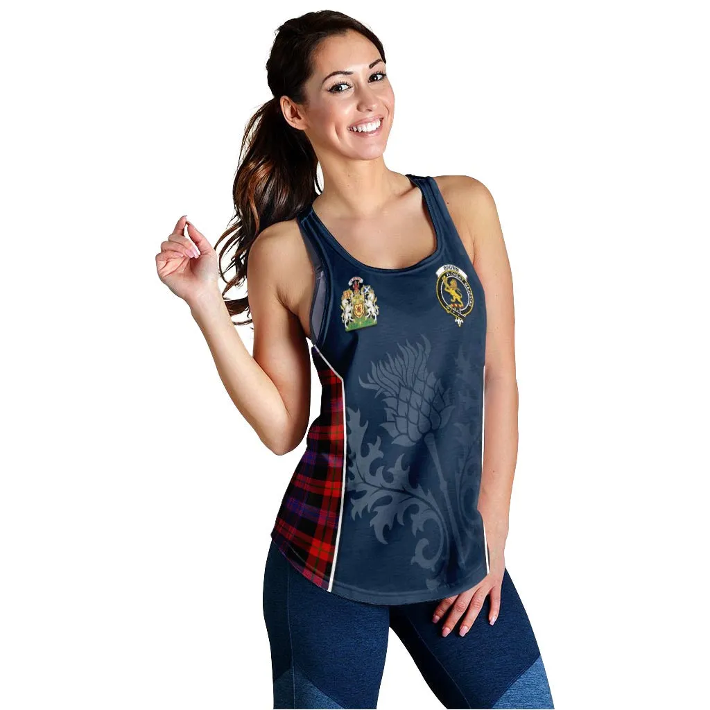 Brown (Broun) Tartan Women's Racerback Tanks with Family Crest and Scottish Thistle Vibes Sport Style