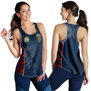 Brown (Broun) Tartan Women's Racerback Tanks with Family Crest and Scottish Thistle Vibes Sport Style