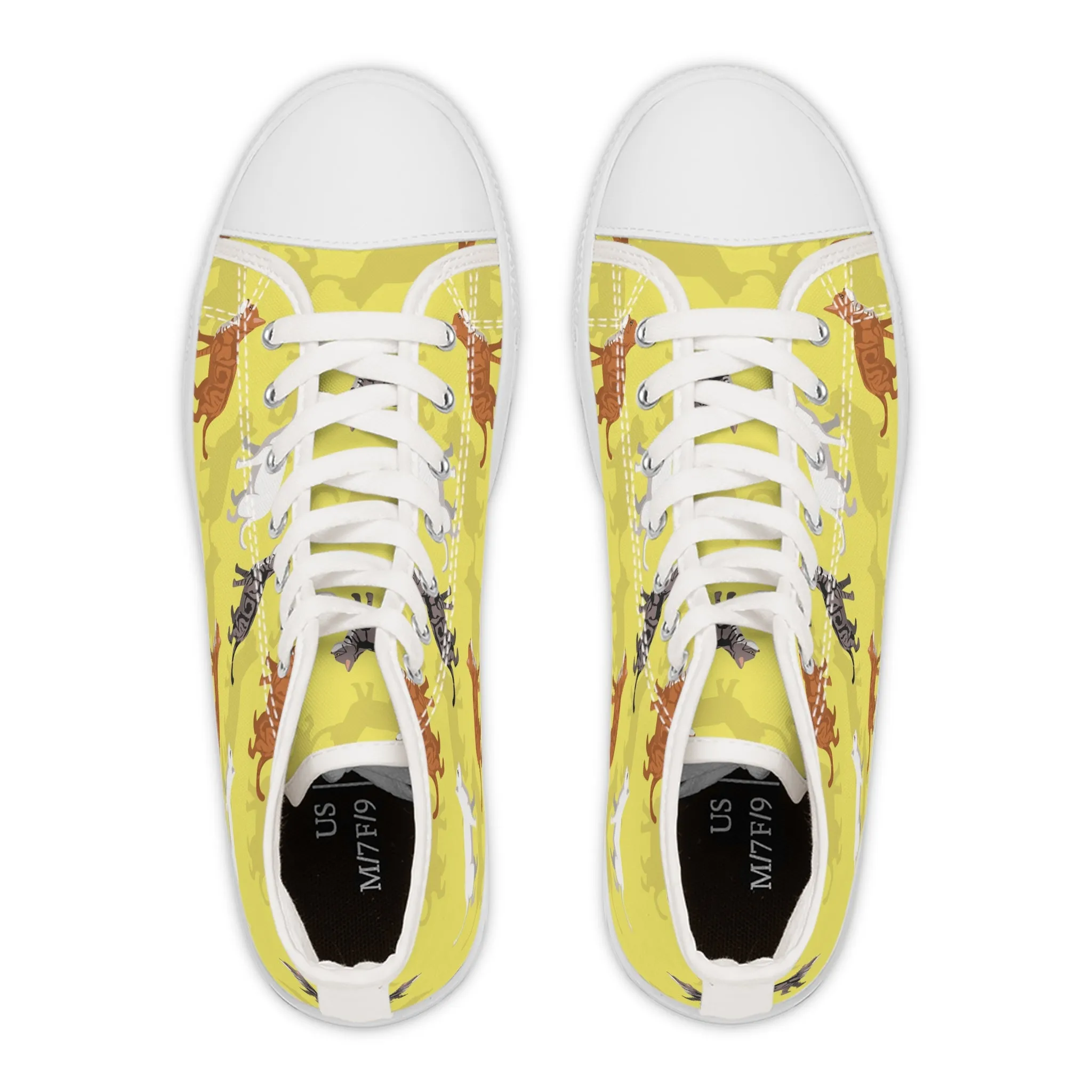 Cats on Yellow Background Women's High Top Sneakers