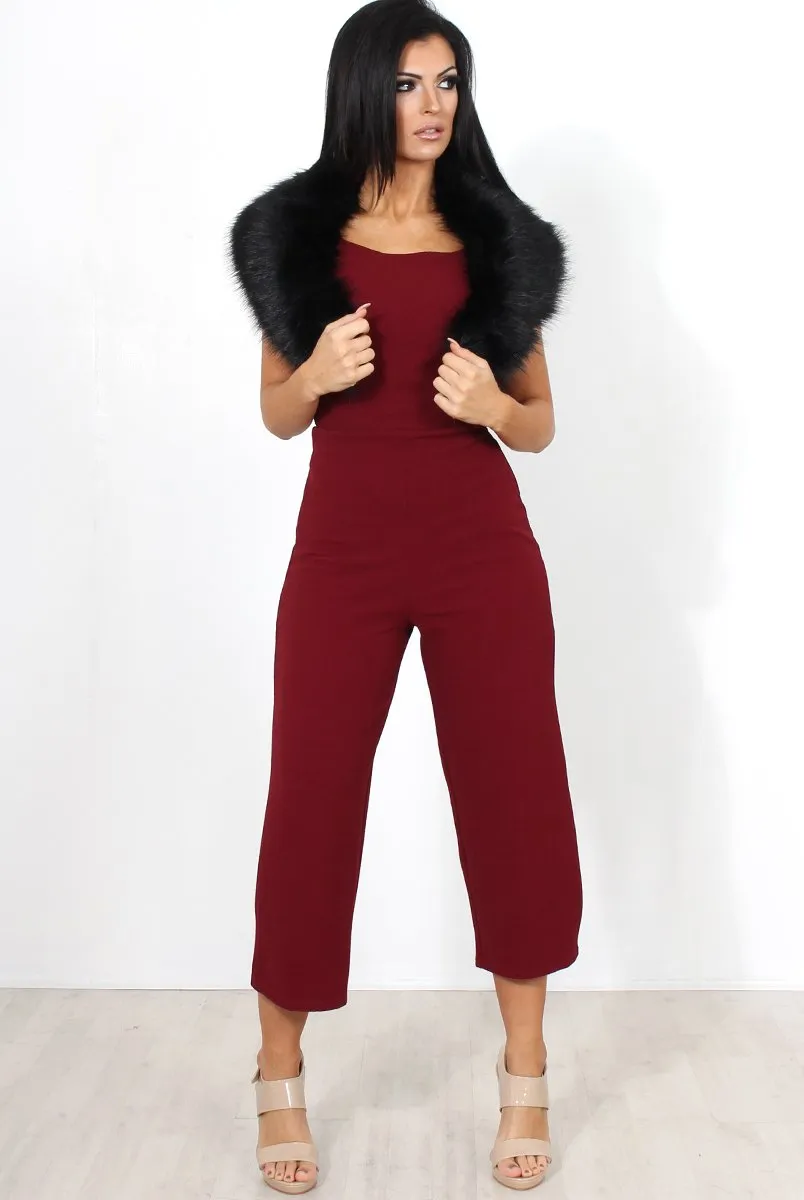 Chantelle Wine High Neck Culotte Jumpsuit