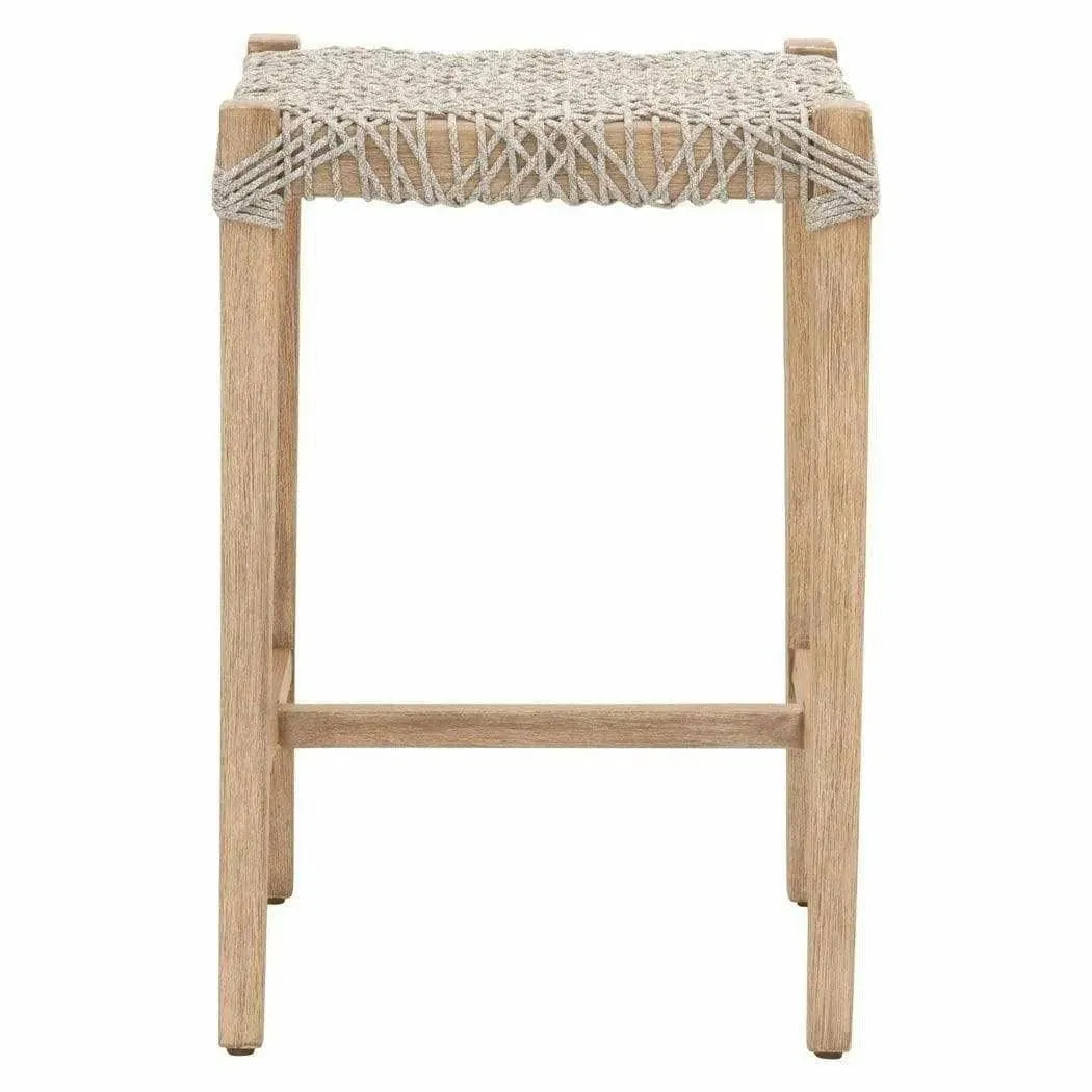 Costa Backless Counter Stool Taupe & White Rope Mahogany Wood