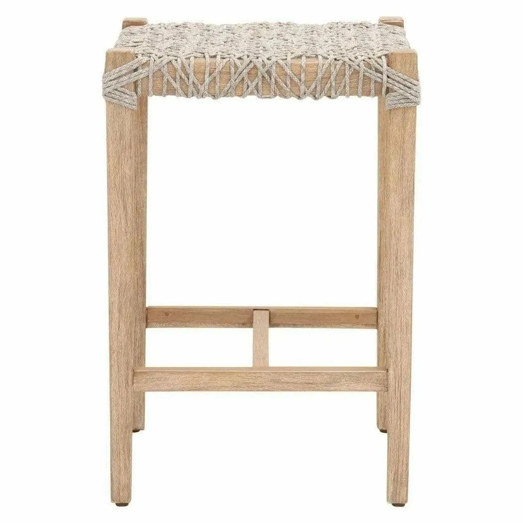 Costa Backless Counter Stool Taupe & White Rope Mahogany Wood