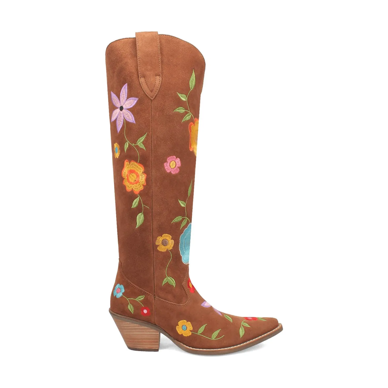 Womens Flower Power Brown Suede Cowboy Boots by Dingo - Stylish and Comfortable Western Footwear