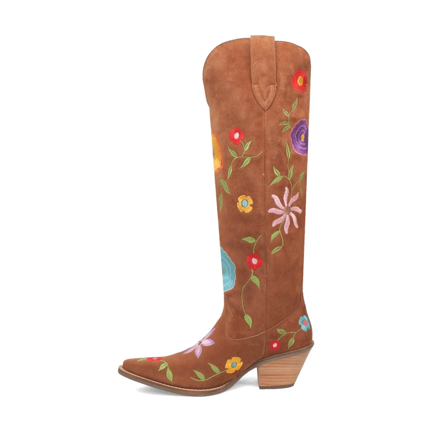 Womens Flower Power Brown Suede Cowboy Boots by Dingo - Stylish and Comfortable Western Footwear