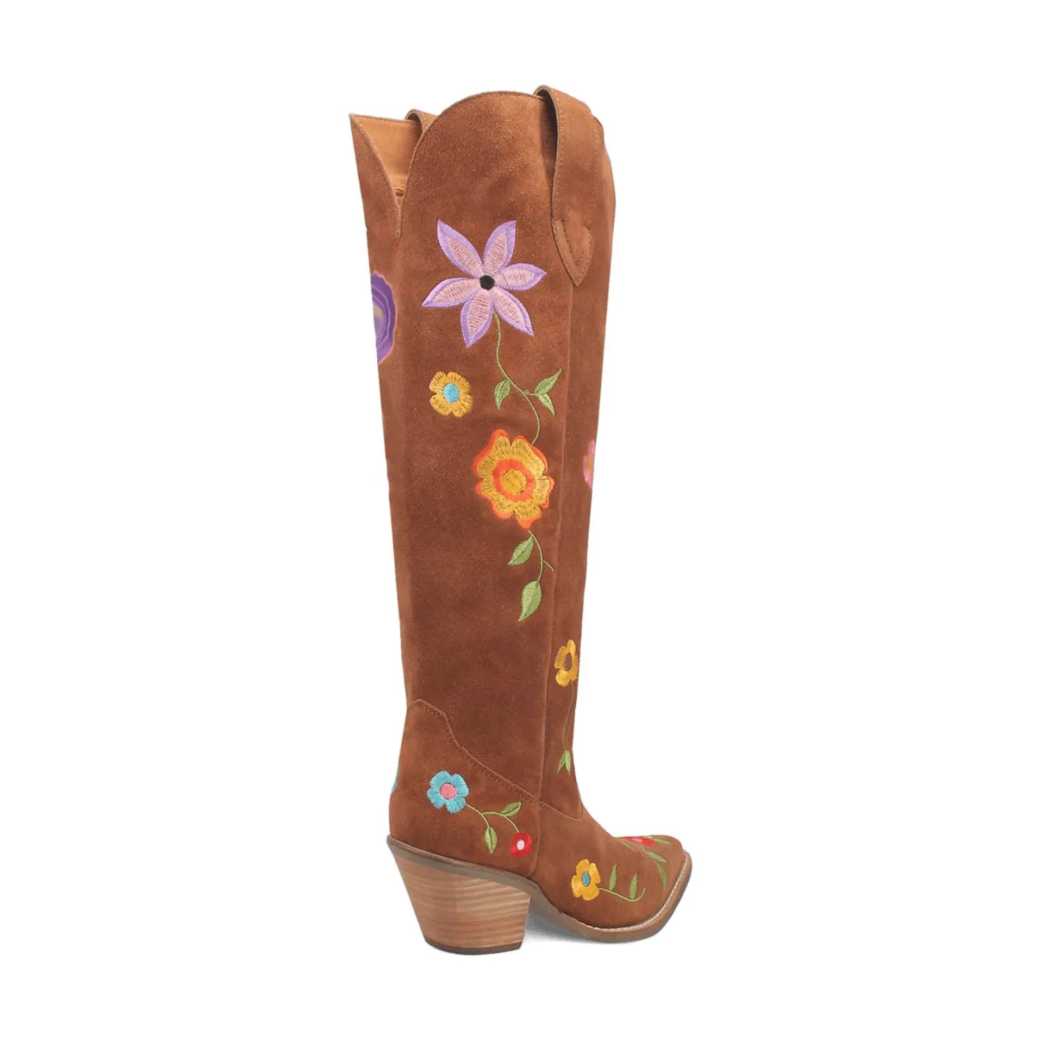 Womens Flower Power Brown Suede Cowboy Boots by Dingo - Stylish and Comfortable Western Footwear