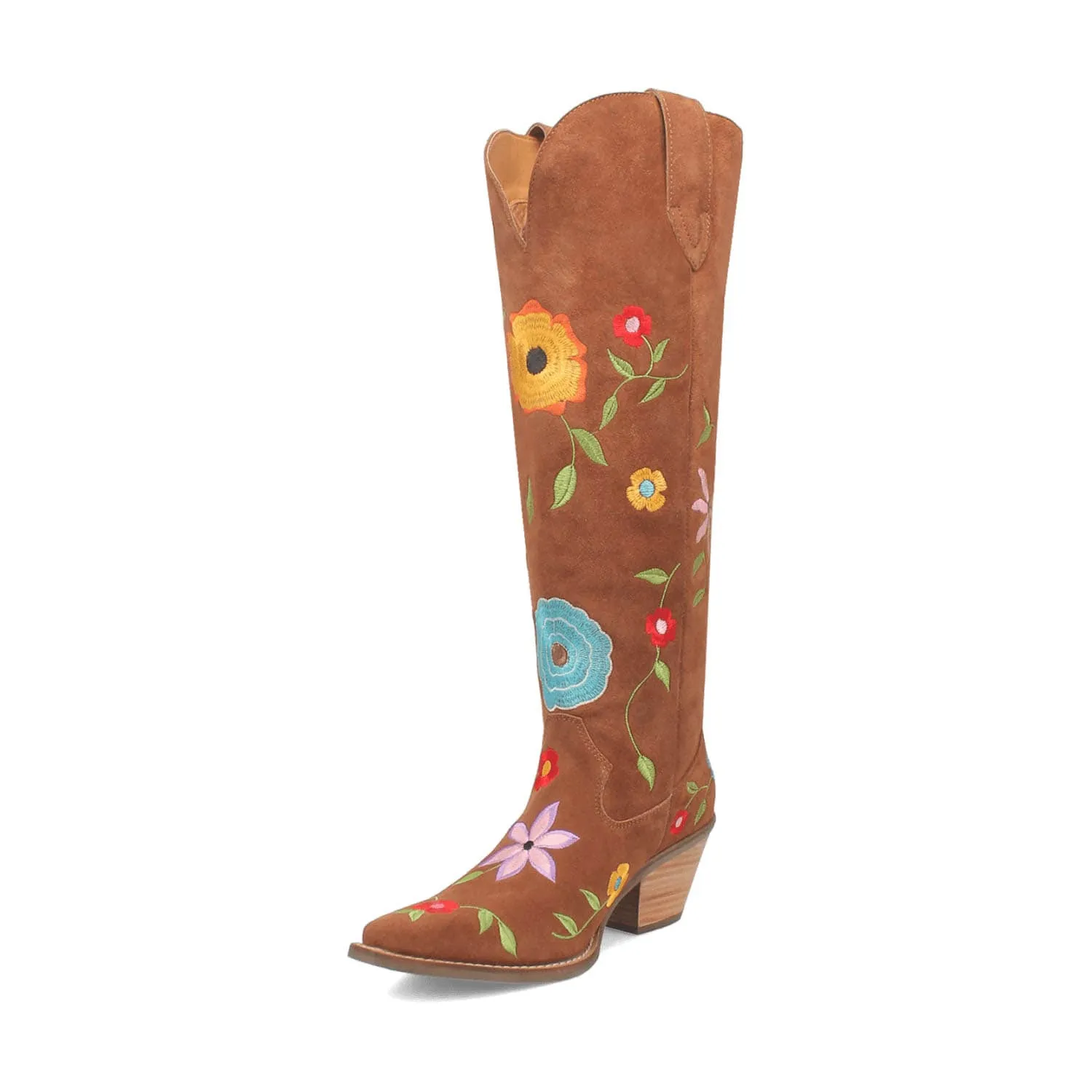 Womens Flower Power Brown Suede Cowboy Boots by Dingo - Stylish and Comfortable Western Footwear