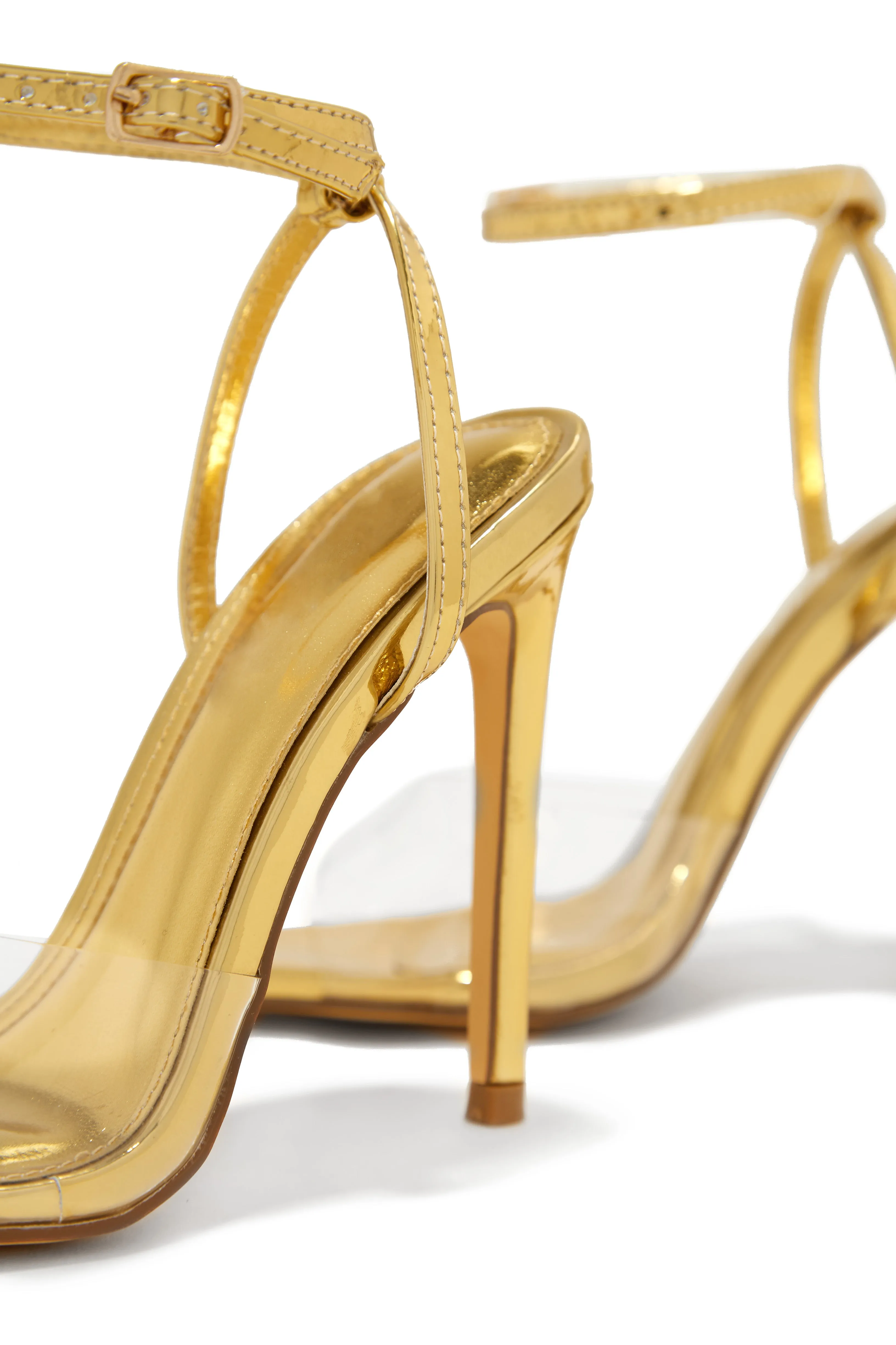 Dinner Date Clear Strap High Heels - Gold