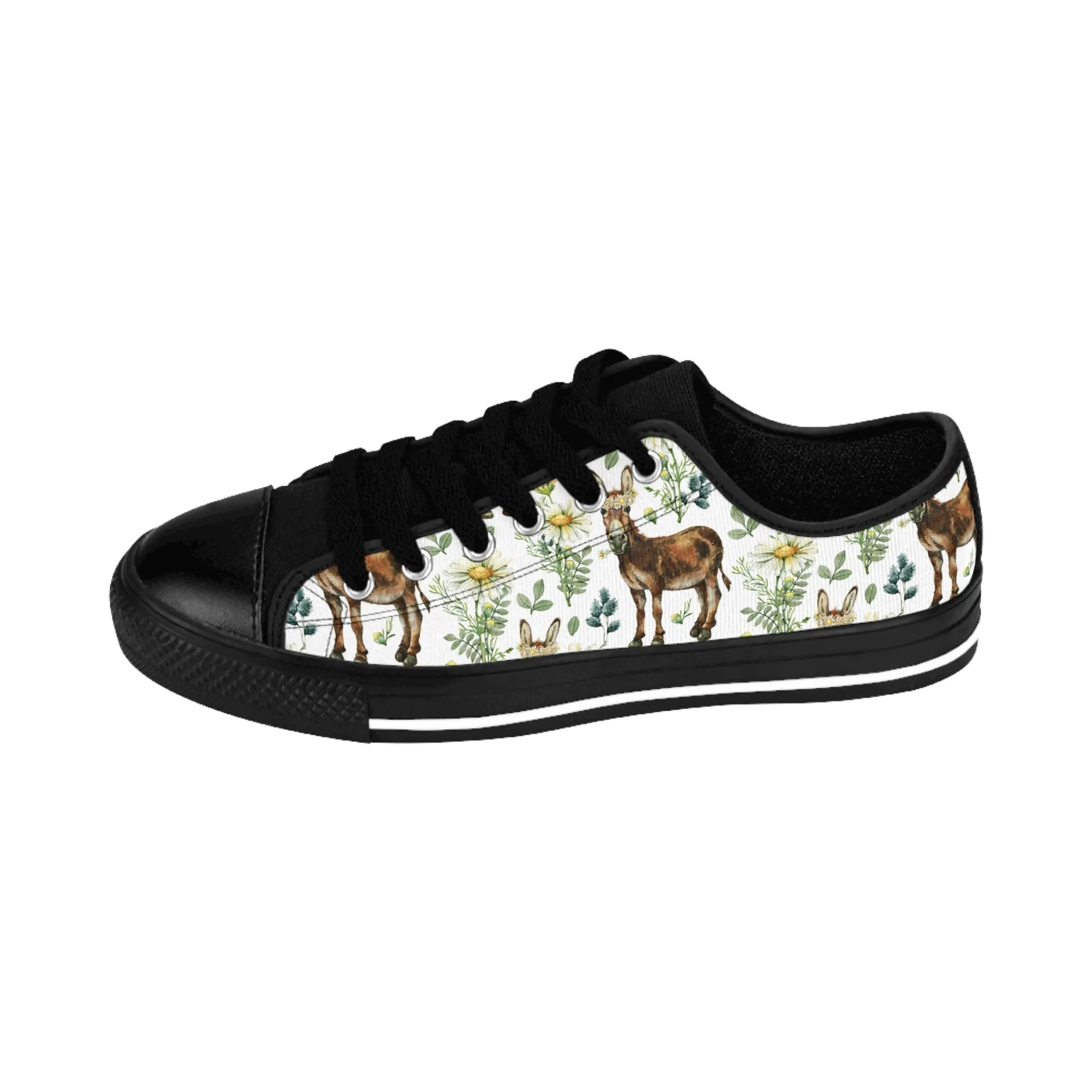 Donkey in Nature with Windmill Flower Women's Sneakers