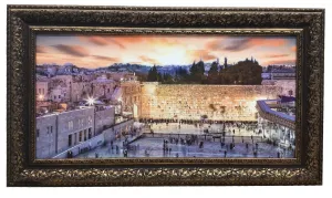 Framed Canvas of the Kotel by Sunset, Size 16x32" with Brown Frame