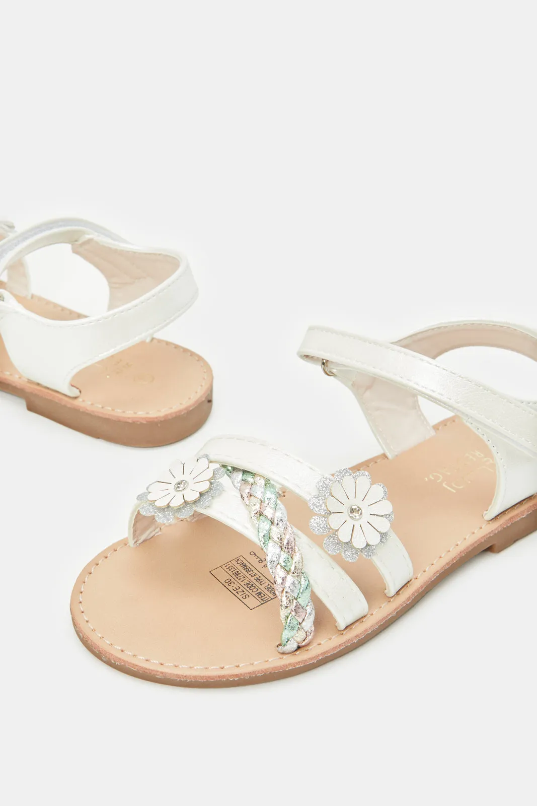 Girls White Braided Sandals