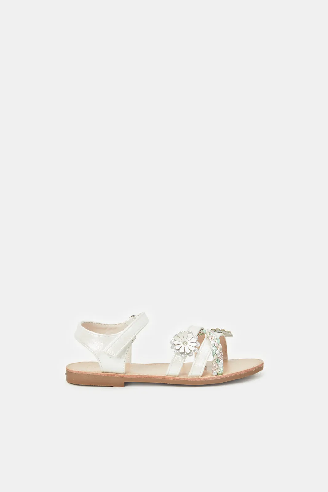 Girls White Braided Sandals