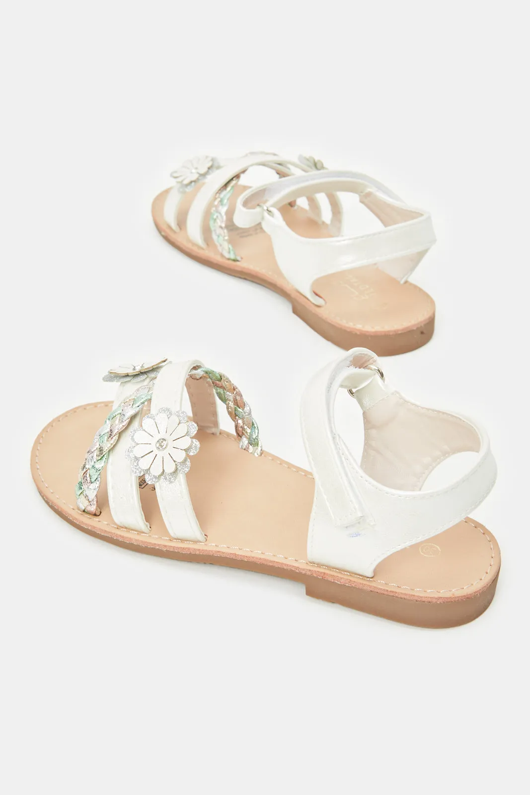 Girls White Braided Sandals