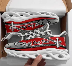 Jesus Faith Over Fear Red And Black Running Sneakers Max Soul Shoes - Christian Shoes For Men And Women