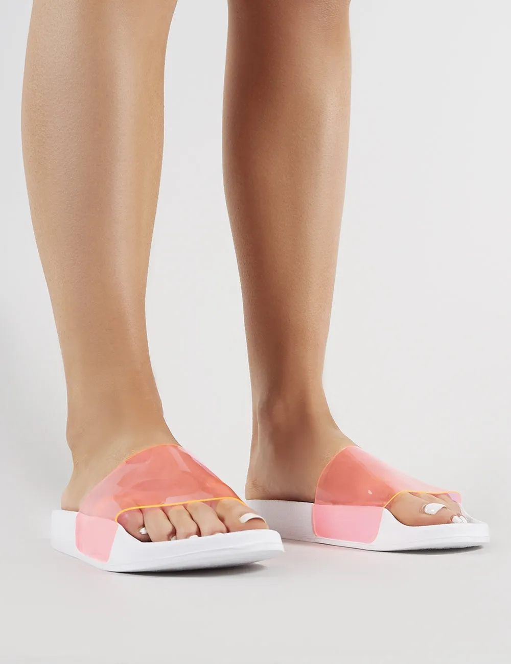 Kina Clear Perspex Sliders in Neon Pink