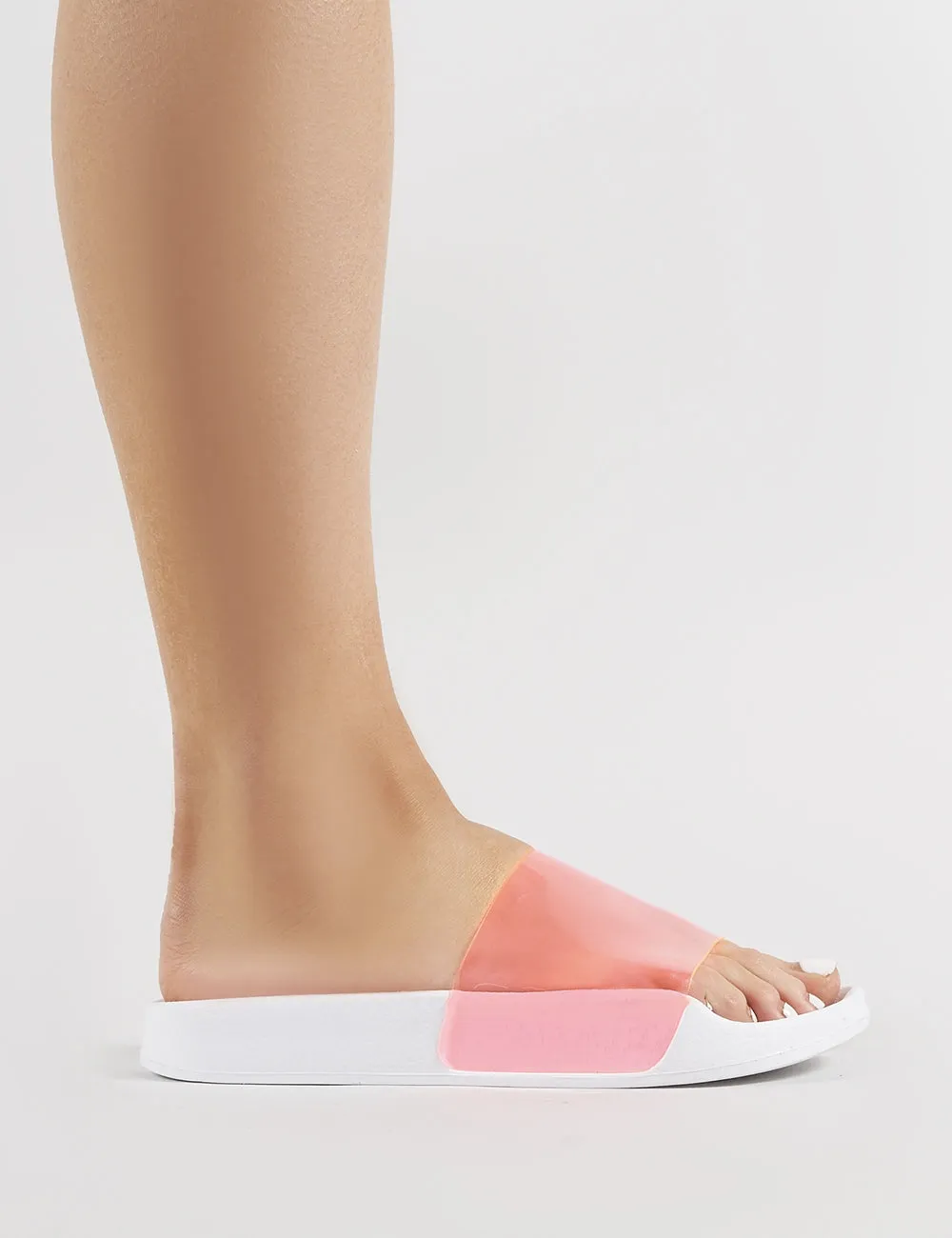 Kina Clear Perspex Sliders in Neon Pink
