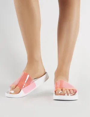 Kina Clear Perspex Sliders in Neon Pink