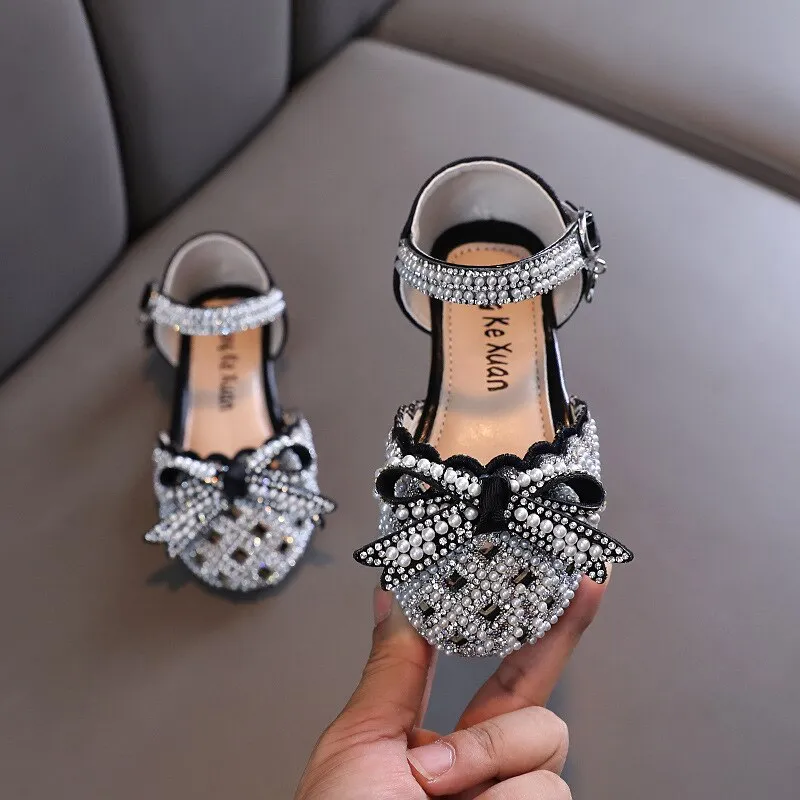 New pearl flat sandals for girls princess rhinestone party sandals