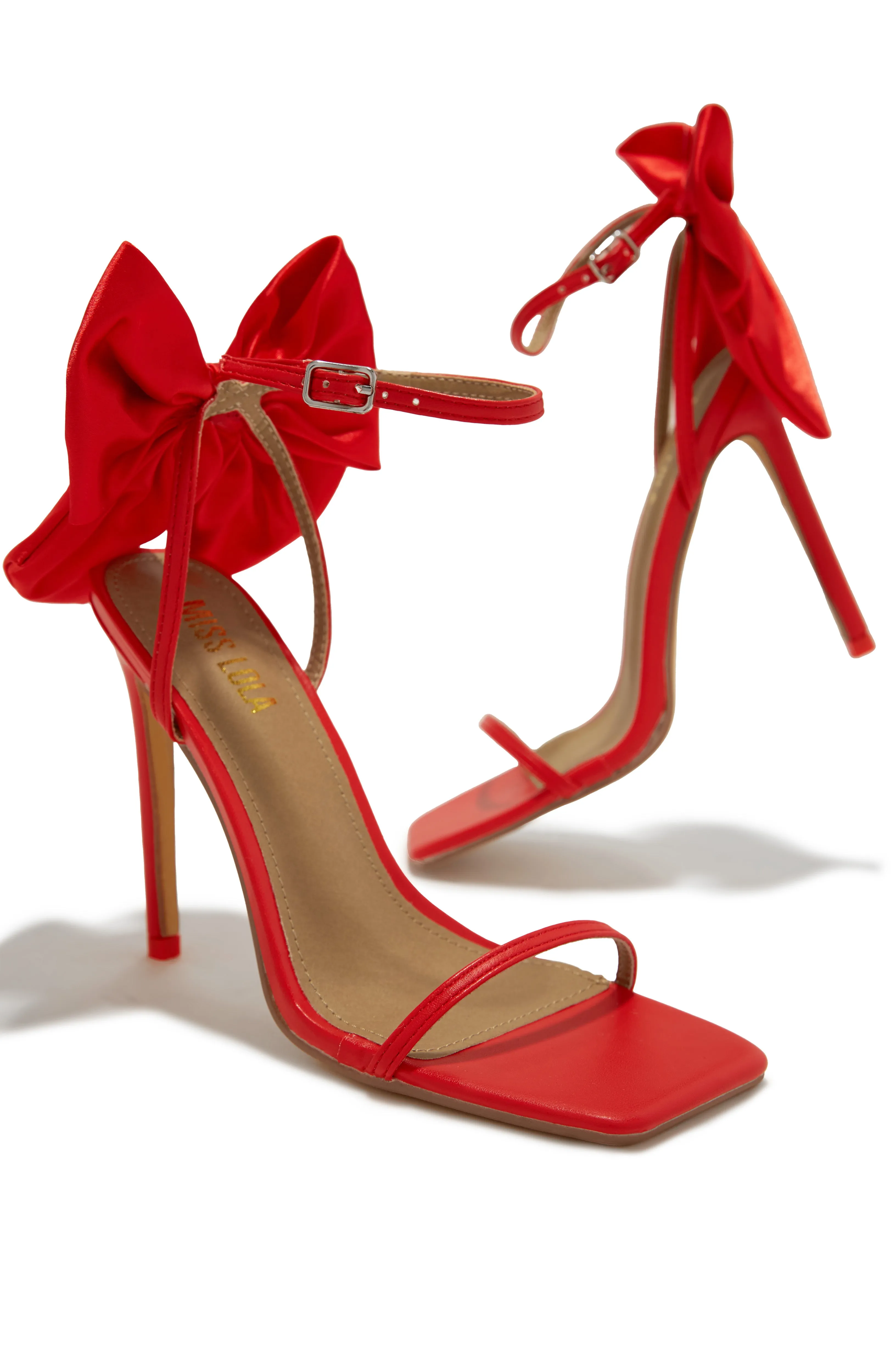 Pauline High Heels with Bow Detailing - Red