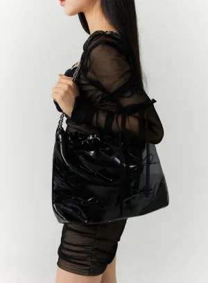 Ribbon Chain Faux Leather Shoulder Bag CN317