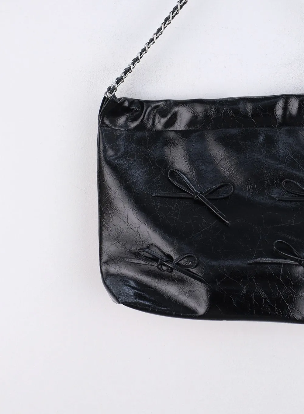 Ribbon Chain Faux Leather Shoulder Bag CN317