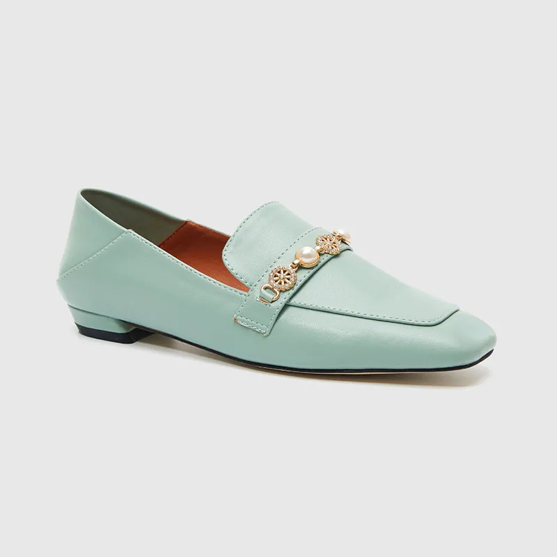 Square Toe Loafers Flats Blue