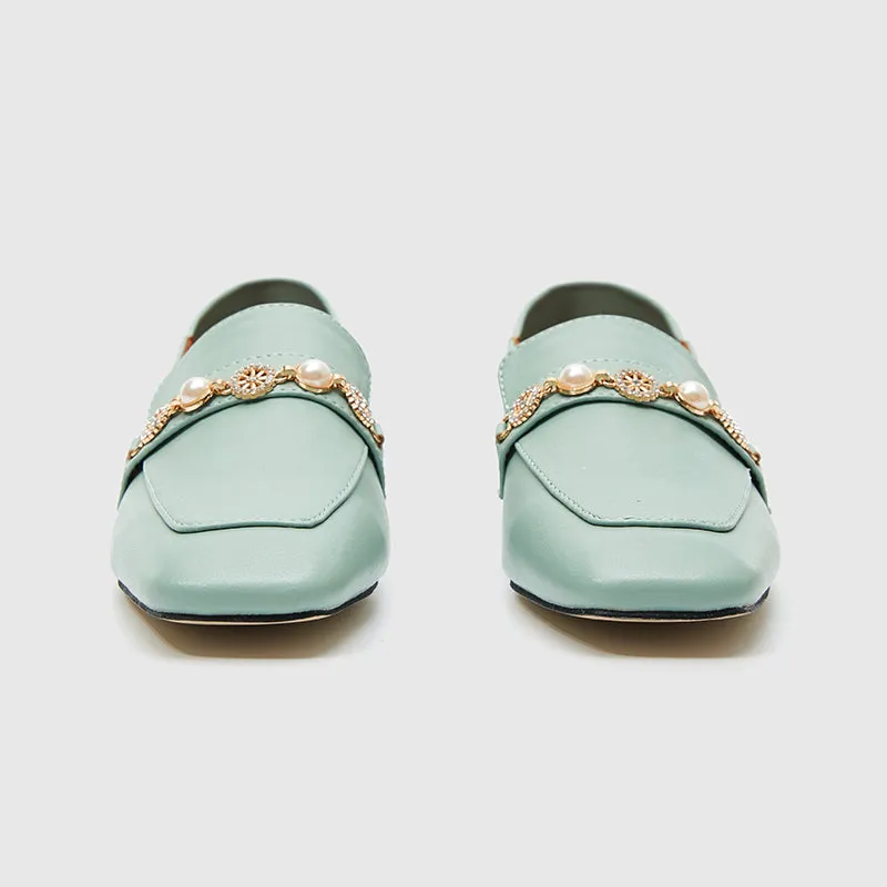Square Toe Loafers Flats Blue