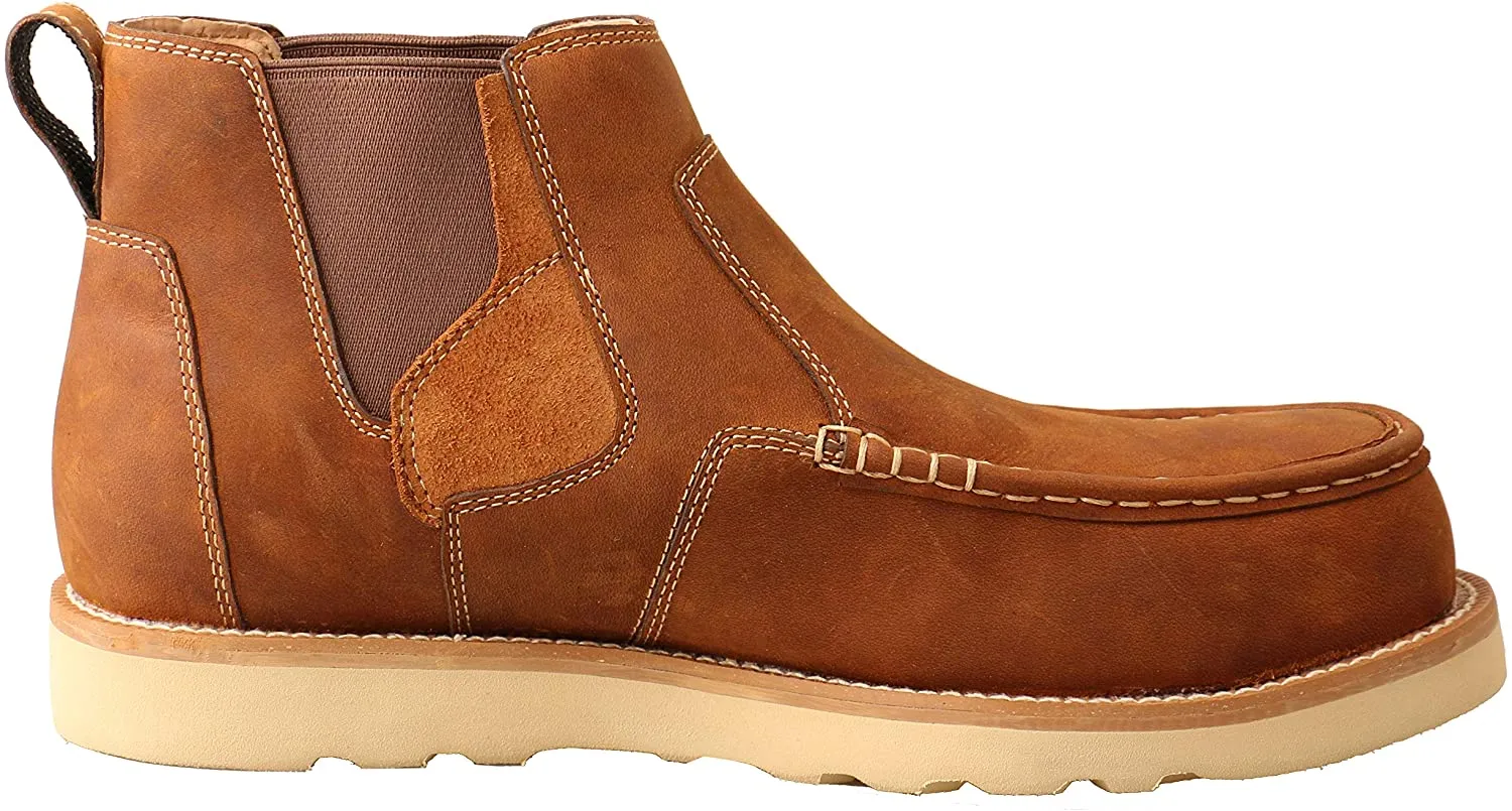 Twisted X Mens 4" Work Chelsea Wedge Sole Boot, Oiled Saddle, 9.5 M