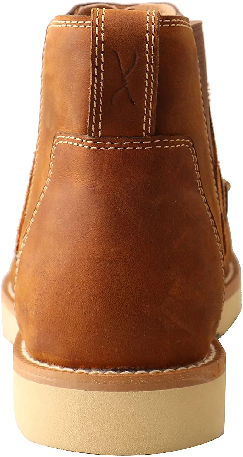 Twisted X Mens 4" Work Chelsea Wedge Sole Boot, Oiled Saddle, 9.5 M